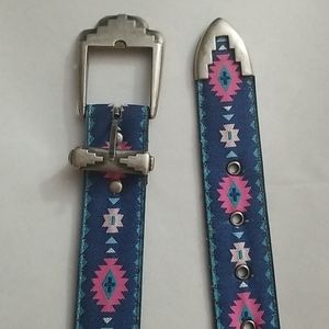 Southwestern Print Boho Blue & Pink Waist Belt
